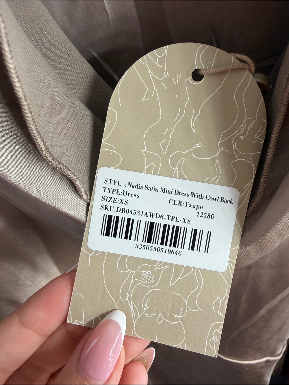 Meshki Nadia Satin Mini Dress with Cowl Back Taupe - Picture 5 of 7